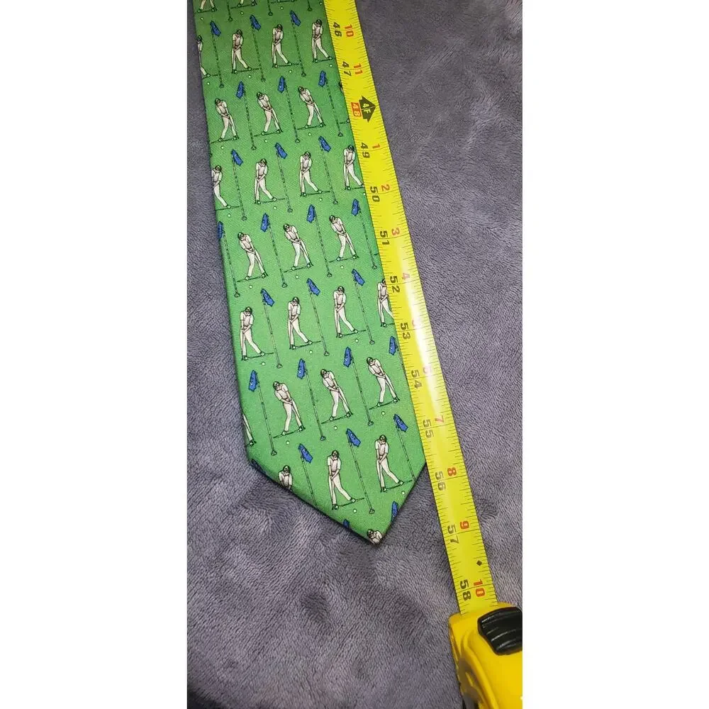 Polo Ralph Lauren (USA) Hand Made Green Golf Player Print Silk Neck Tie C7-27